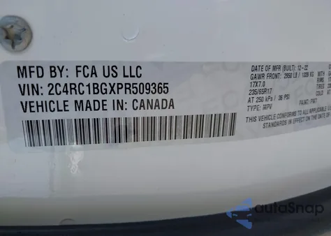 2023 Chrysler Pacifica Touring L z USA, uszkodzony, nr VIN 2C4RC1BGXPR509365